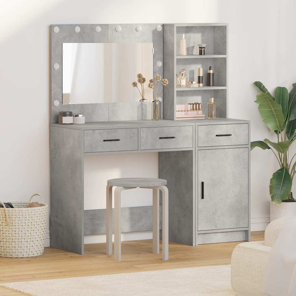Dressing Table with Mirror Lights 2 pcs Grey Engineered Wood
