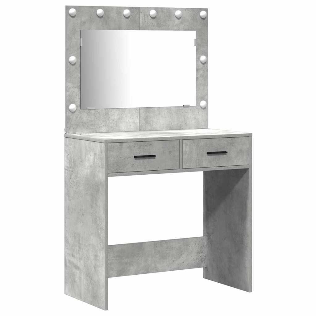 Dressing Table with Mirror Lights 2 pcs Grey Engineered Wood