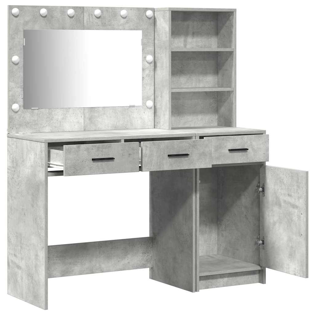 Dressing Table with Mirror Lights 2 pcs Grey Engineered Wood