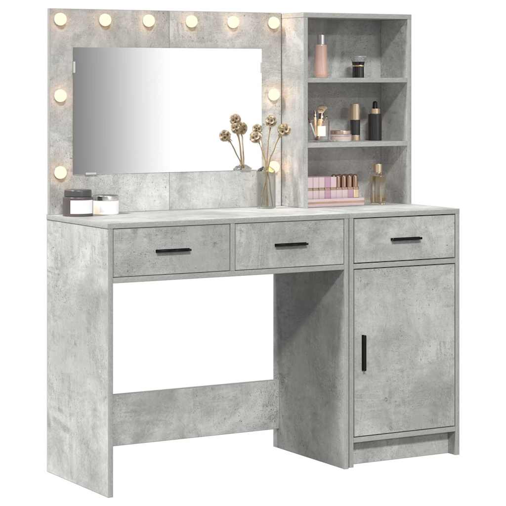Dressing Table with Mirror Lights 2 pcs Grey Engineered Wood