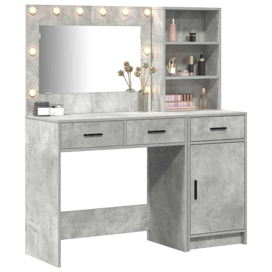 Dressing Table with Mirror Lights 2 pcs Grey Engineered Wood