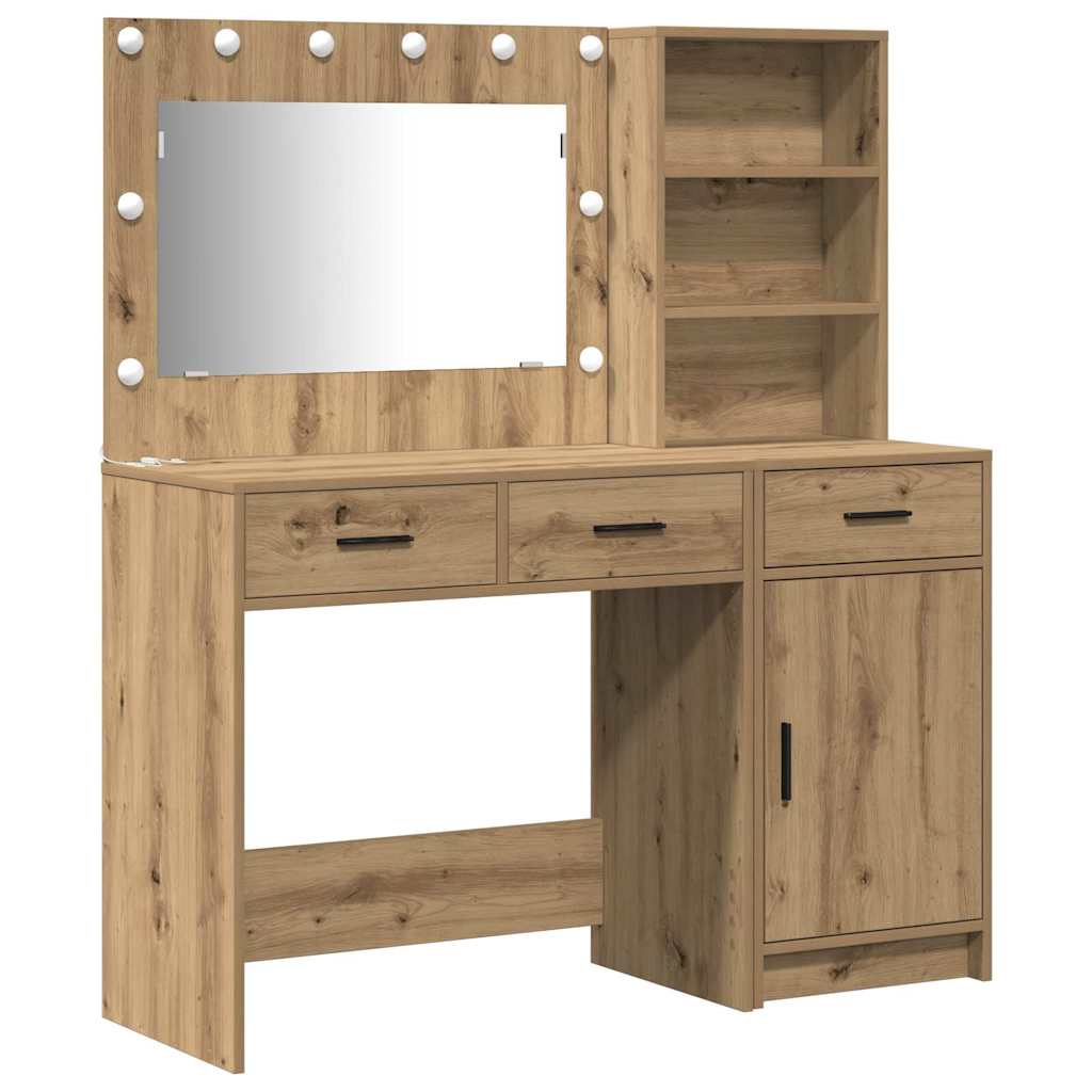 Dressing Table with Mirror Lights 2 pcs Brown Engineered Wood