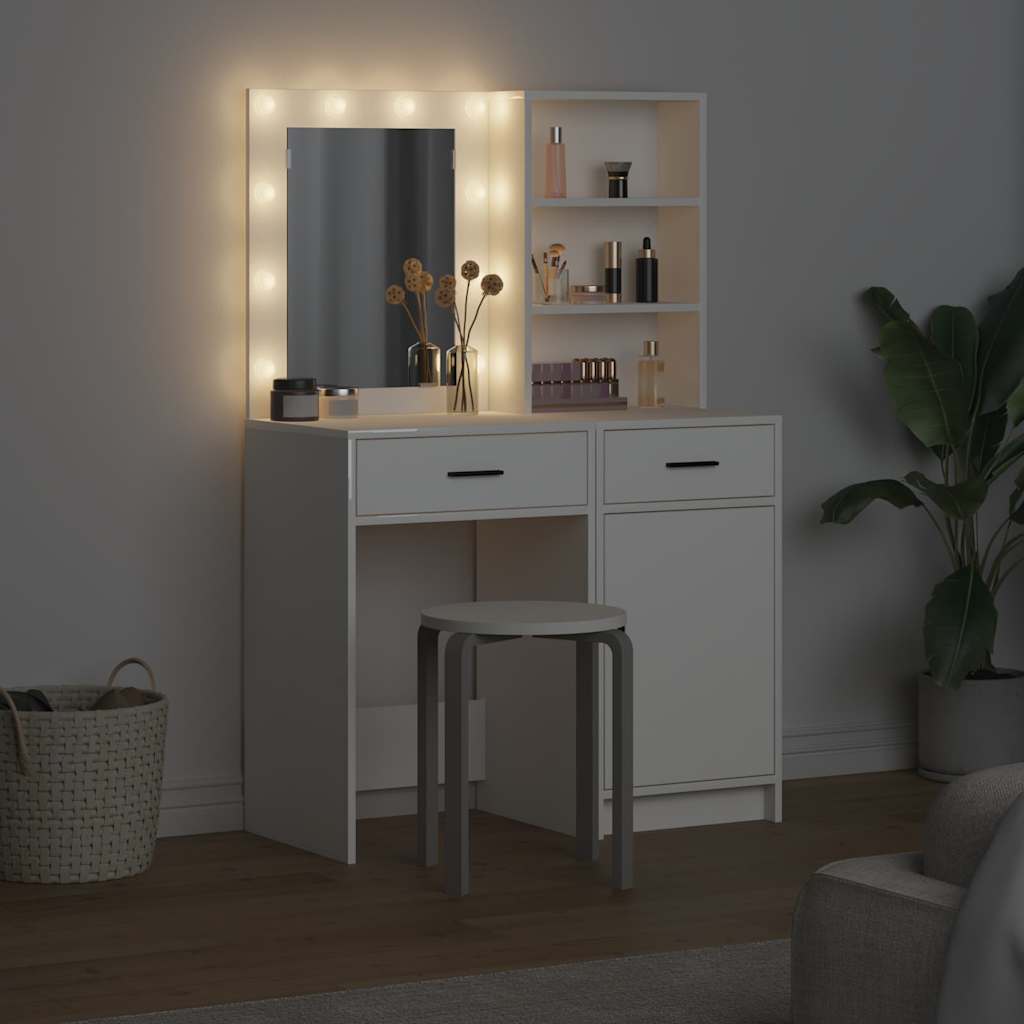 Dressing Table Set with Drawer 2 pcs White Engineered Wood