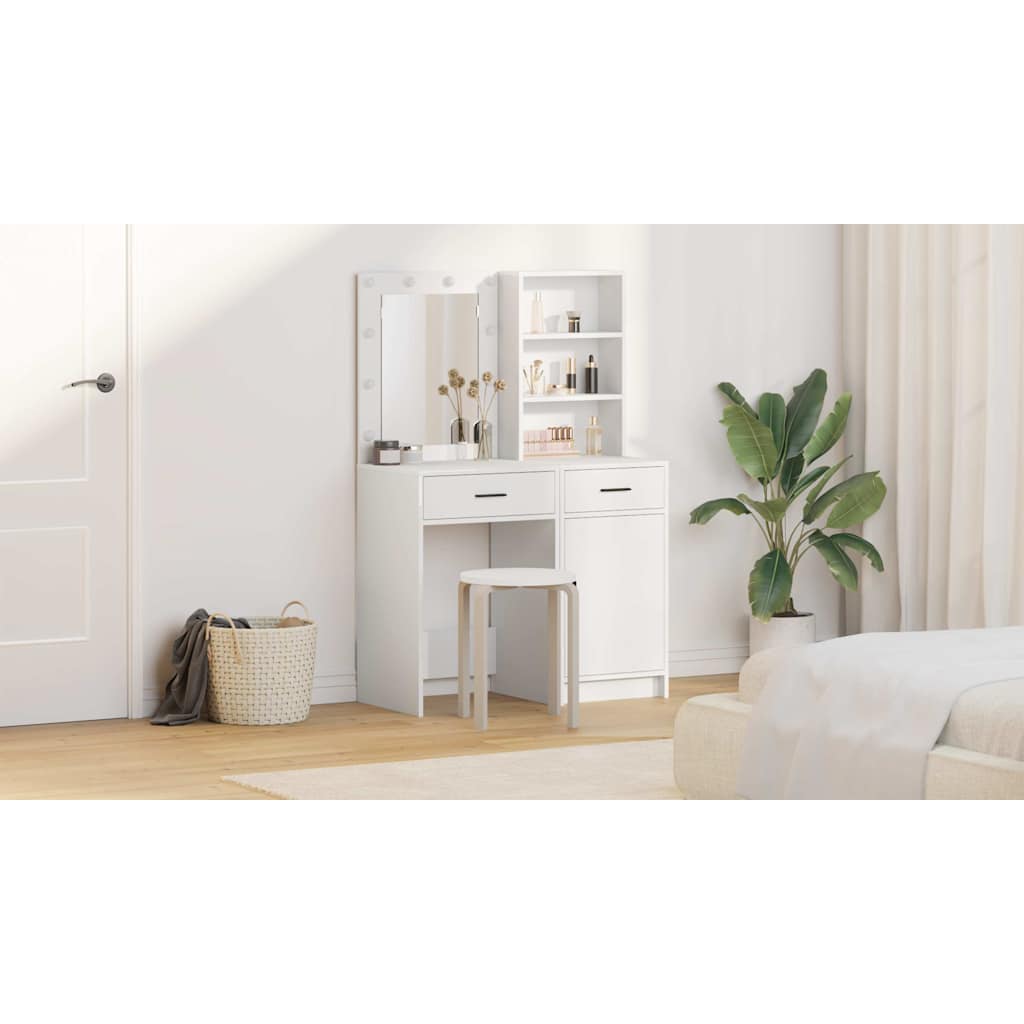 Dressing Table Set with Drawer 2 pcs White Engineered Wood