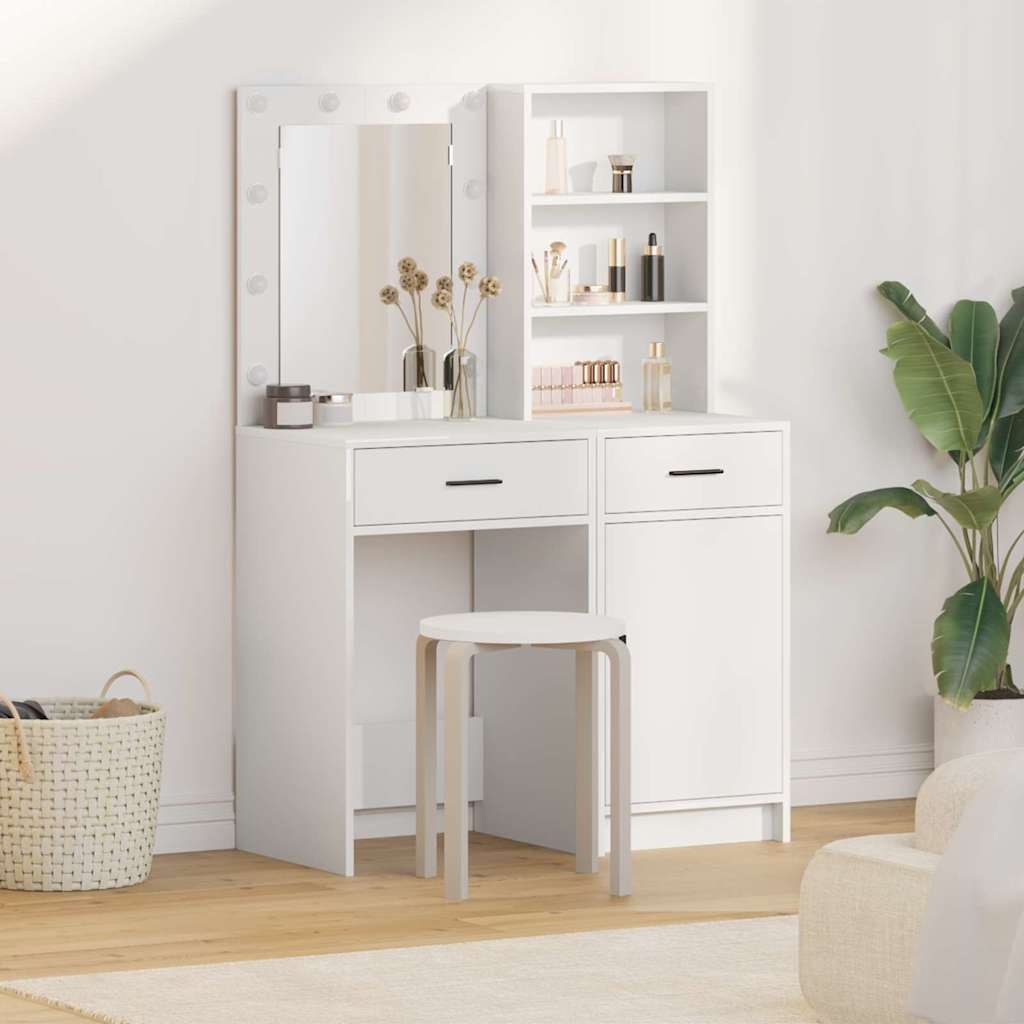 Dressing Table Set with Drawer 2 pcs White Engineered Wood