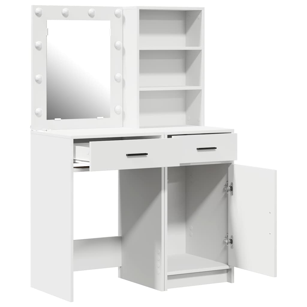 Dressing Table Set with Drawer 2 pcs White Engineered Wood