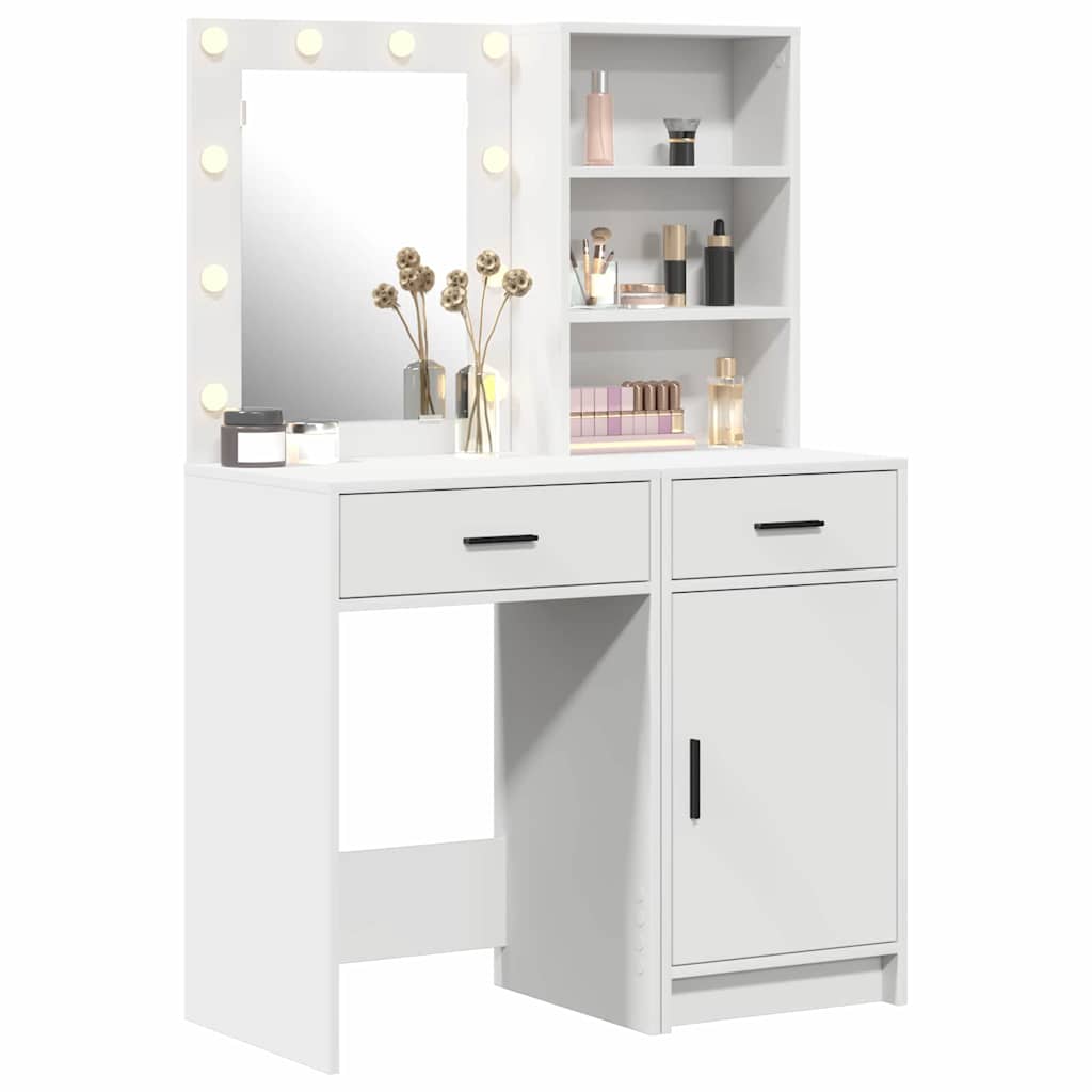 Dressing Table Set with Drawer 2 pcs White Engineered Wood