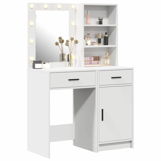 Dressing Table Set with Drawer 2 pcs White Engineered Wood