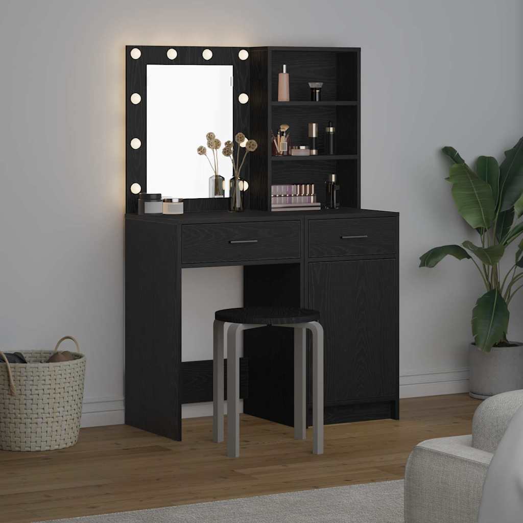 Dressing Table Set with Drawer 2 pcs Black Oak Engineered Wood