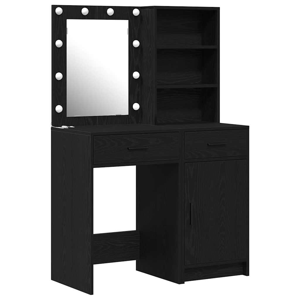 Dressing Table Set with Drawer 2 pcs Black Oak Engineered Wood