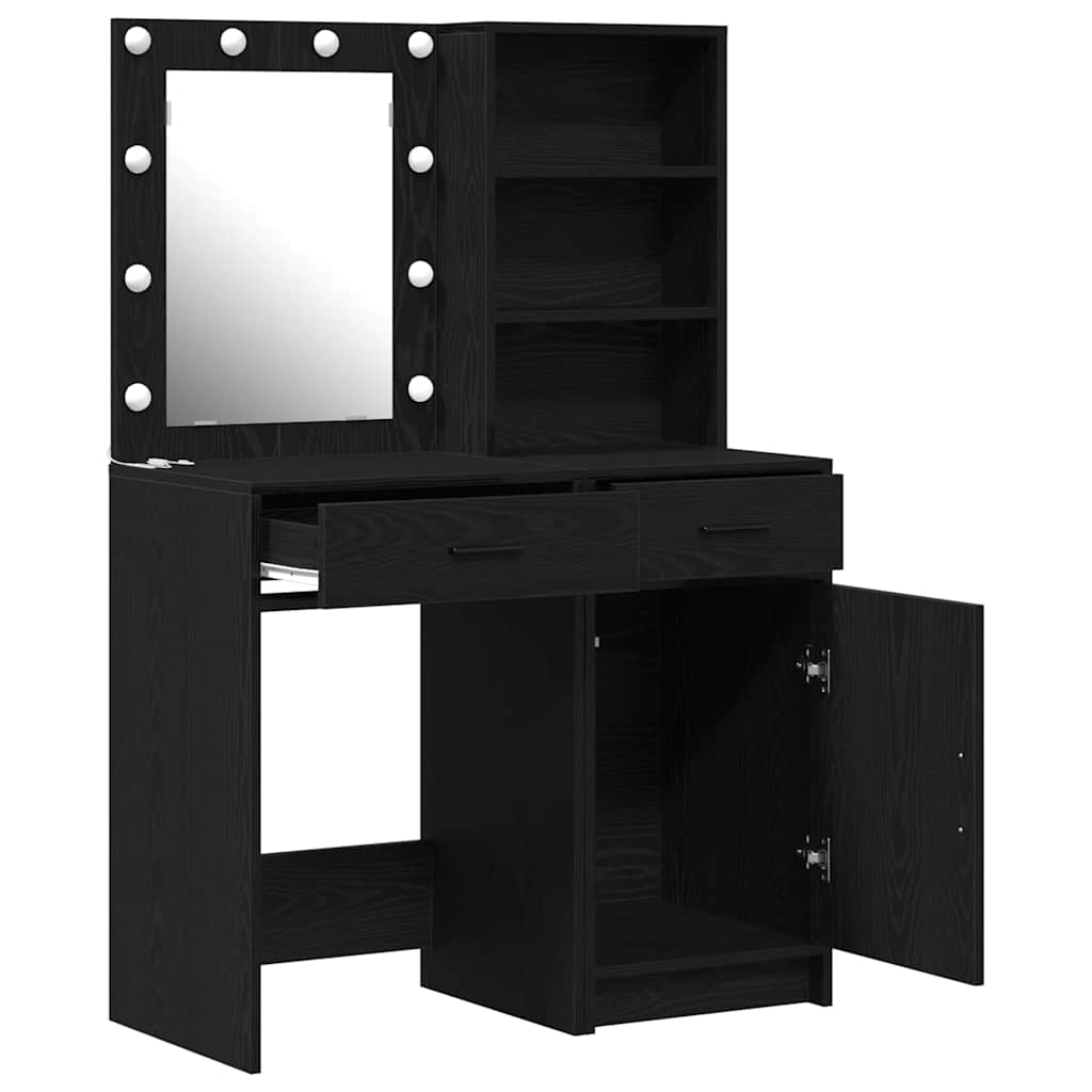 Dressing Table Set with Drawer 2 pcs Black Oak Engineered Wood