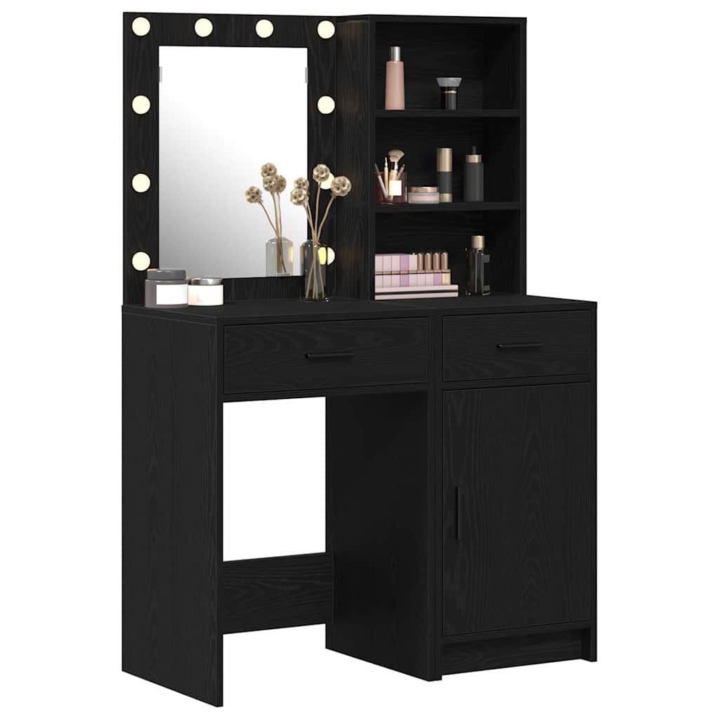 Dressing Table Set with Drawer 2 pcs Black Oak Engineered Wood