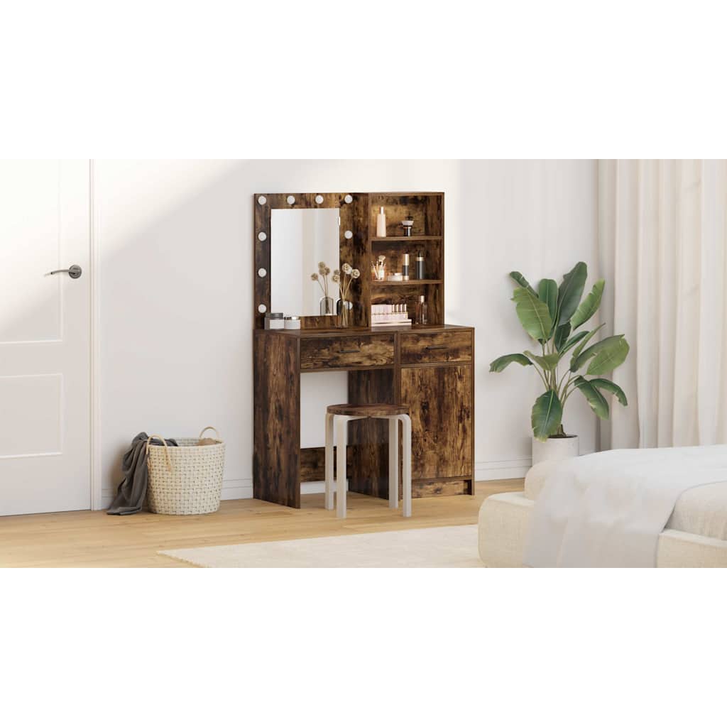 Dressing Table Set with Drawer 2 pcs Smoked Oak Engineered Wood