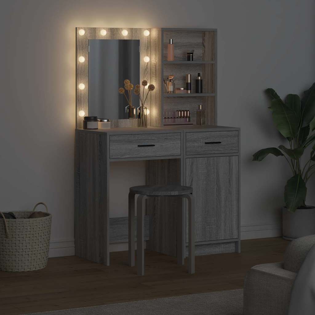 Dressing Table Set with Shelf 2 pcs Grey Sonoma Engineered Wood
