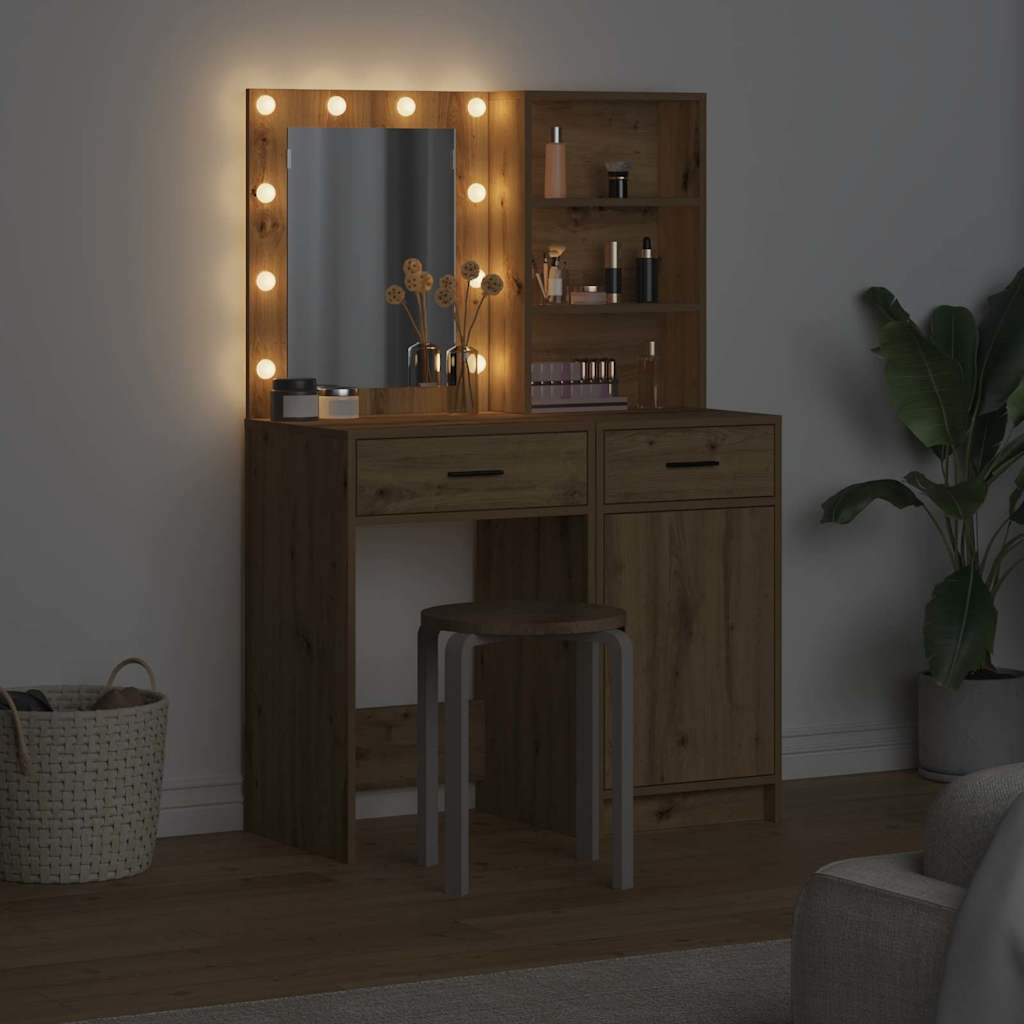 Dressing Table Set with Shelf 2 pcs Artisan Oak Engineered Wood