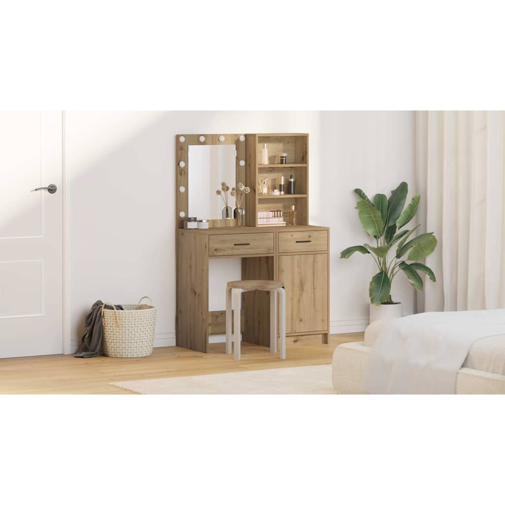Dressing Table Set with Shelf 2 pcs Artisan Oak Engineered Wood