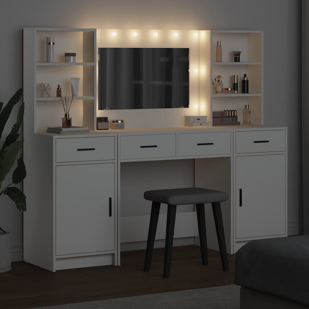 Dressing Table Set with Drawer 3 pcs White Engineered Wood