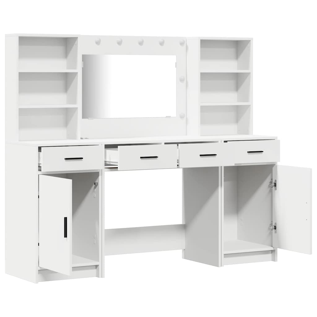 Dressing Table Set with Drawer 3 pcs White Engineered Wood