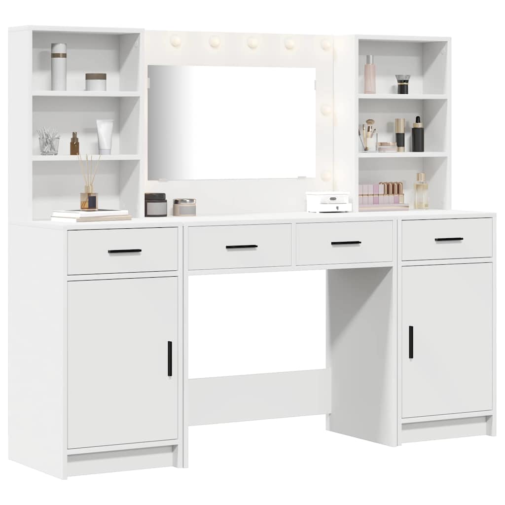 Dressing Table Set with Drawer 3 pcs White Engineered Wood