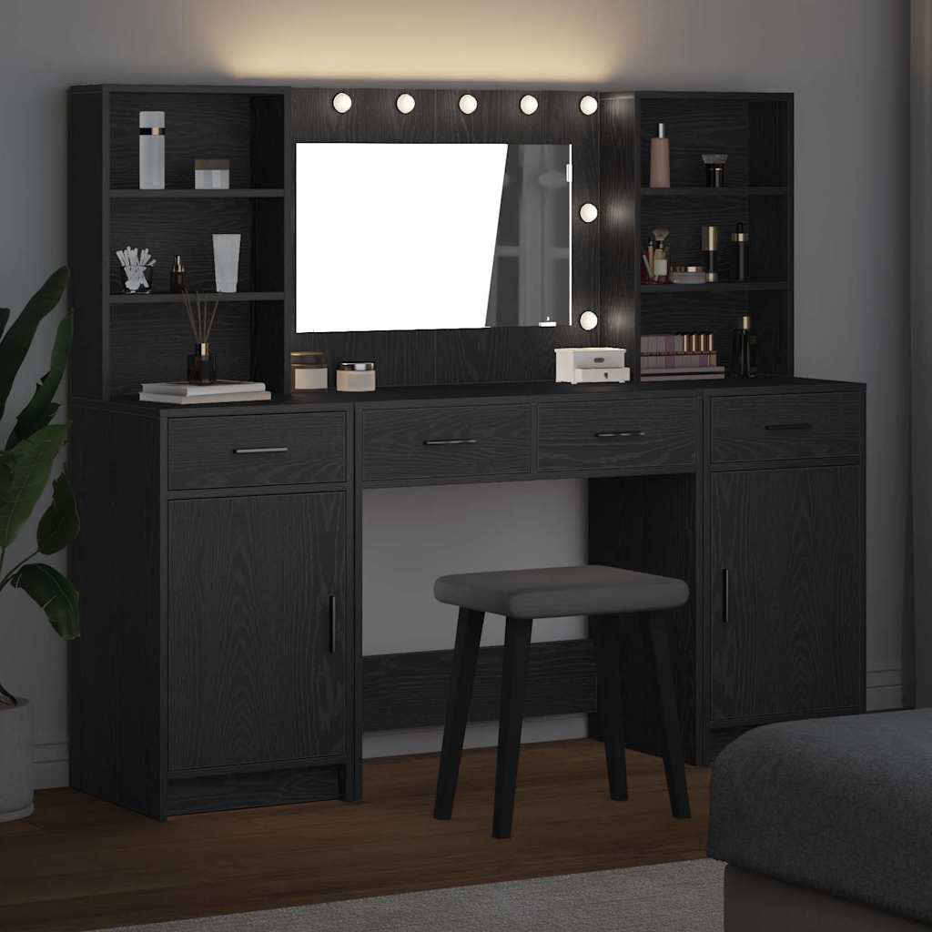 Dressing Table Set with Drawer 3 pcs Black Oak Engineered Wood