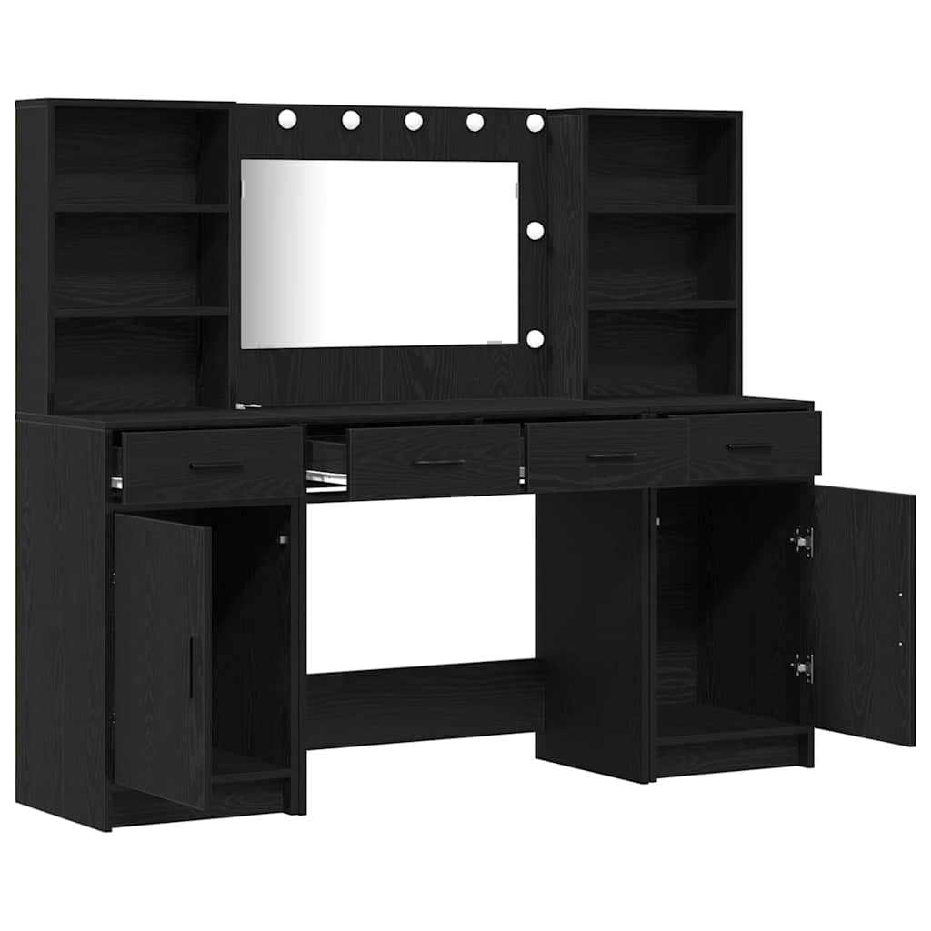 Dressing Table Set with Drawer 3 pcs Black Oak Engineered Wood