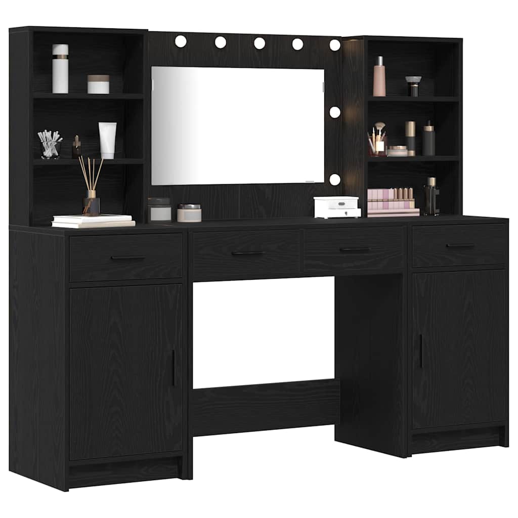 Dressing Table Set with Drawer 3 pcs Black Oak Engineered Wood
