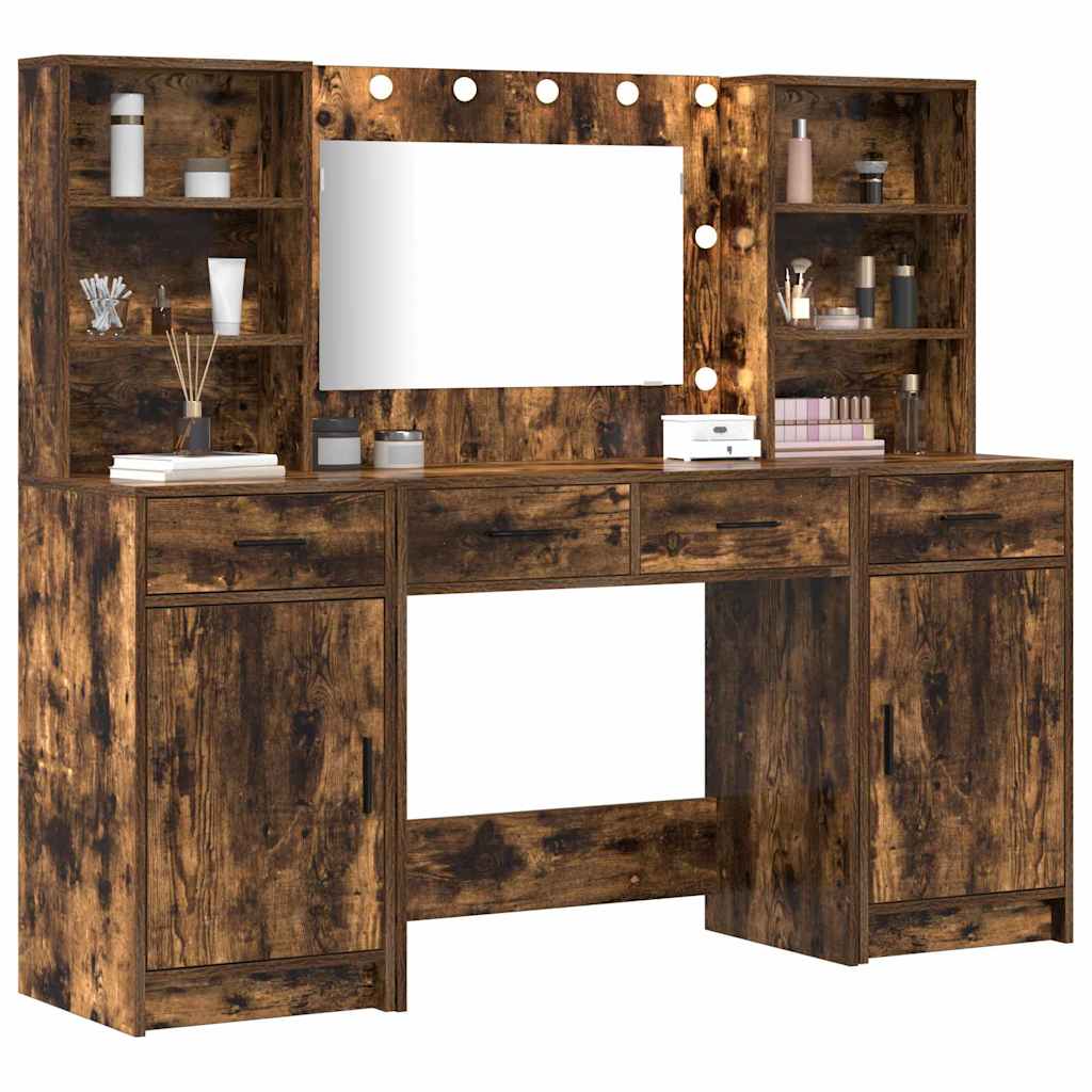Dressing Table Set with Drawer 3 pcs Smoked Oak Engineered Wood