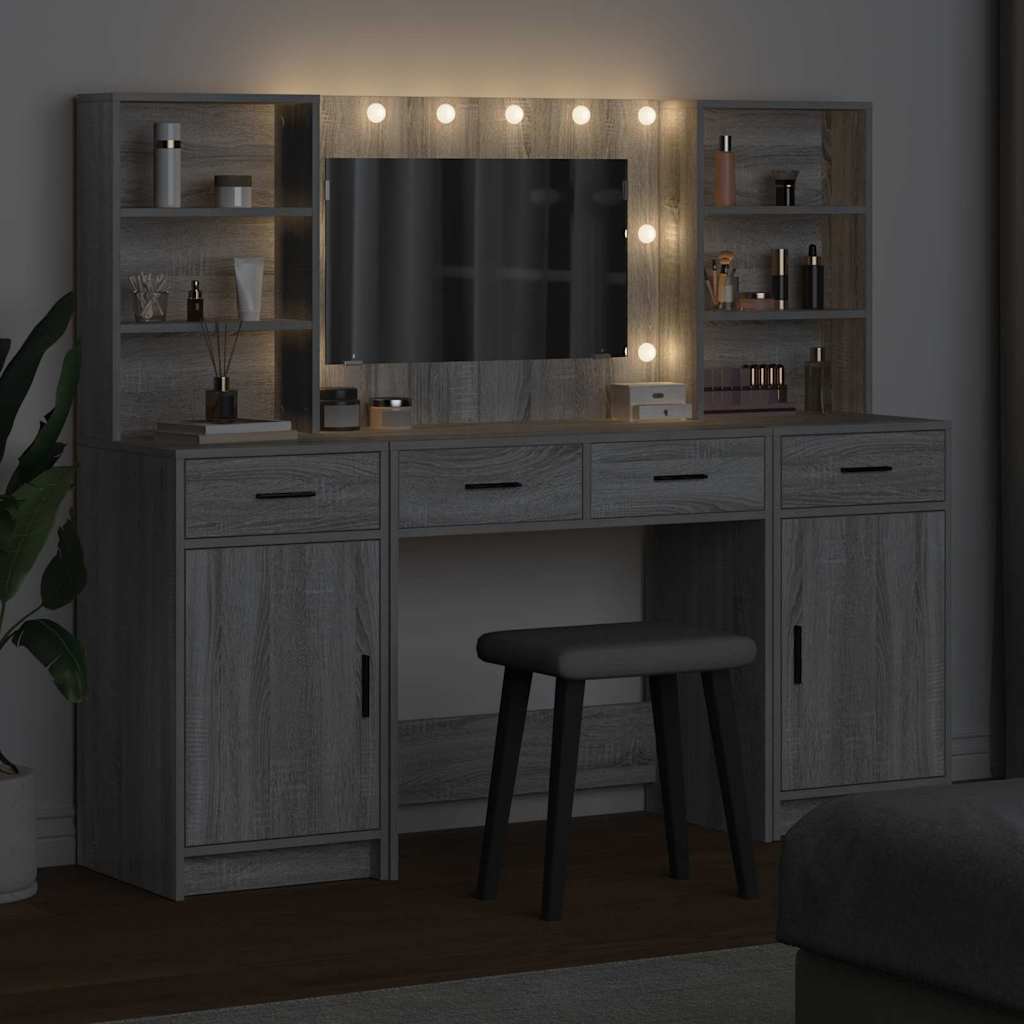 Dressing Table Set with Shelf 3 pcs Grey Sonoma Engineered Wood