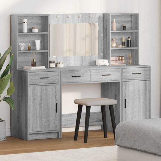 Dressing Table Set with Shelf 3 pcs Grey Sonoma Engineered Wood