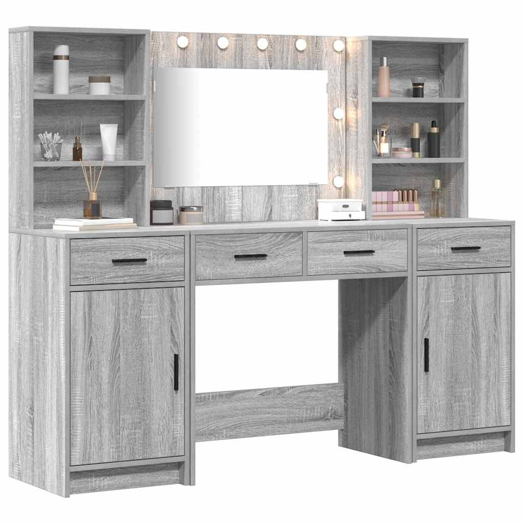 Dressing Table Set with Shelf 3 pcs Grey Sonoma Engineered Wood