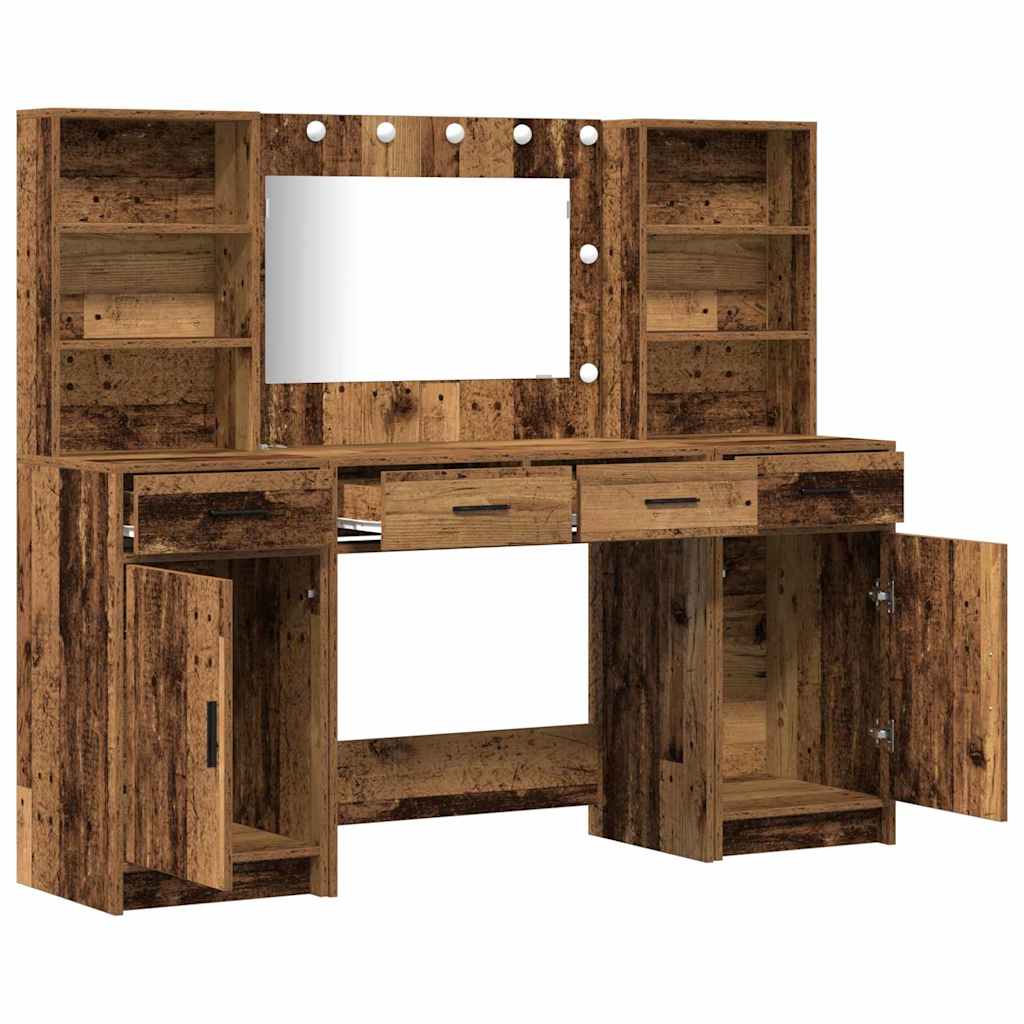 Dressing Table Set with Drawer 3 pcs Old Wood Engineered Wood