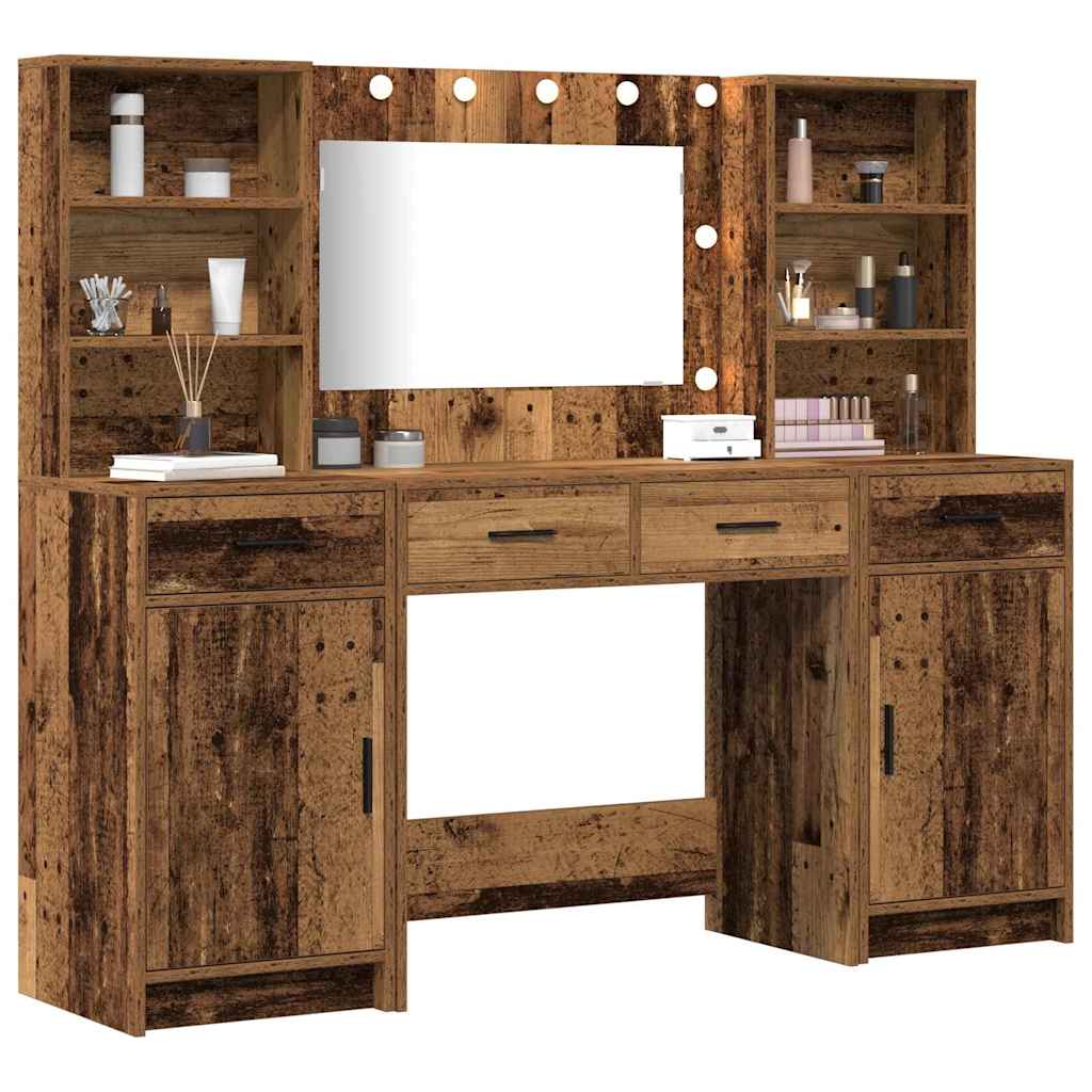 Dressing Table Set with Drawer 3 pcs Old Wood Engineered Wood