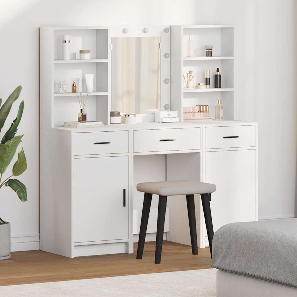 Dressing Table Set with Drawer 3 pcs White Engineered Wood