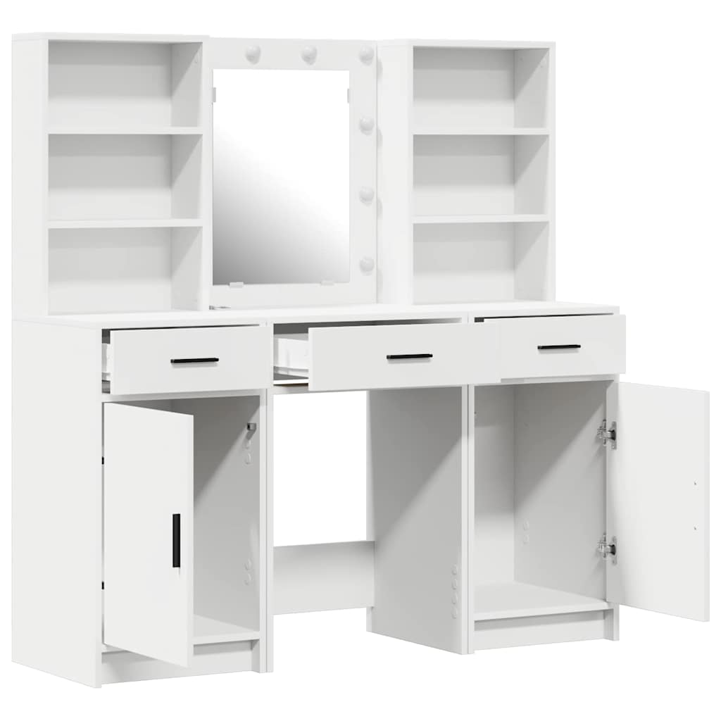 Dressing Table Set with Drawer 3 pcs White Engineered Wood