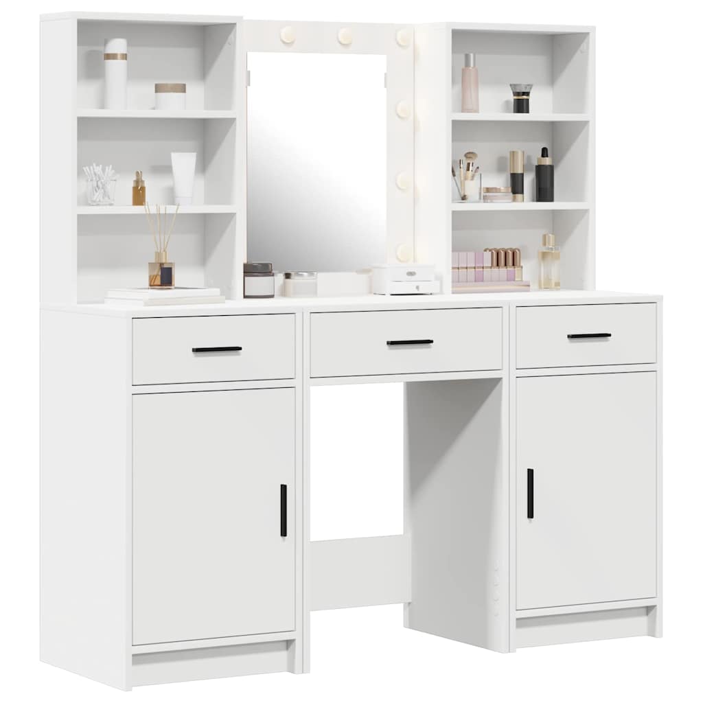 Dressing Table Set with Drawer 3 pcs White Engineered Wood