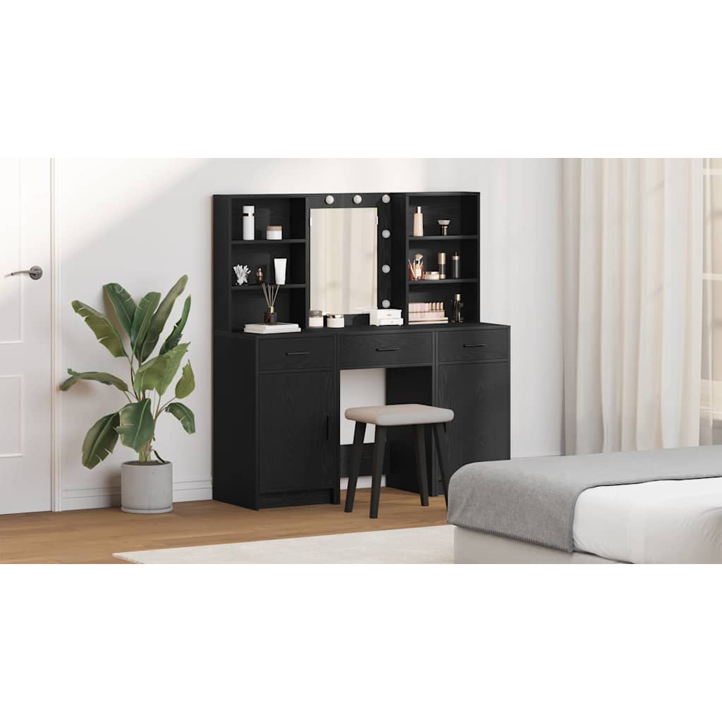 Dressing Table Set with Drawer 3 pcs Black Oak Engineered Wood