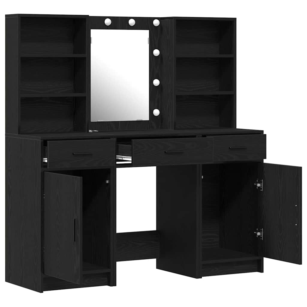 Dressing Table Set with Drawer 3 pcs Black Oak Engineered Wood