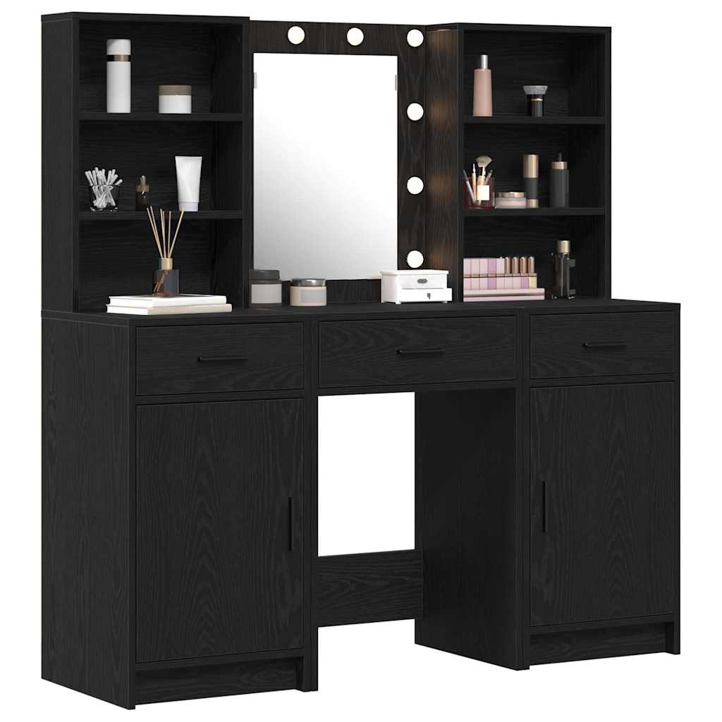Dressing Table Set with Drawer 3 pcs Black Oak Engineered Wood
