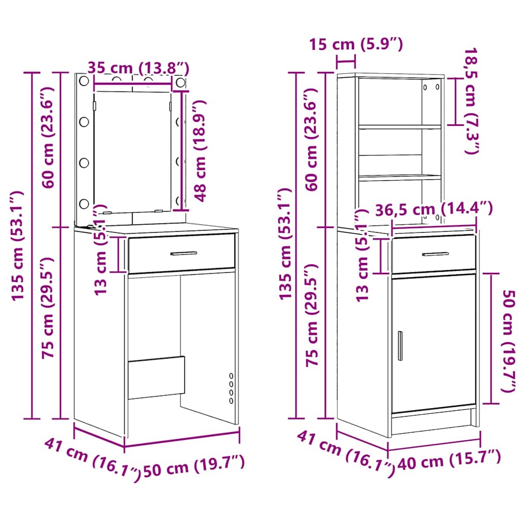Dressing Table Set 3 pcs Concrete Grey Engineered Wood