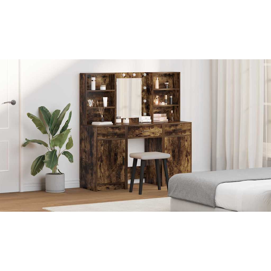 Dressing Table Set with Drawer 3 pcs Smoked Oak Engineered Wood