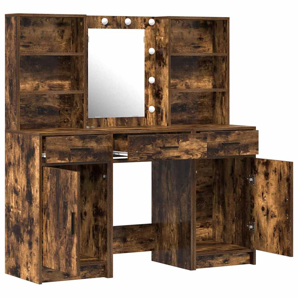 Dressing Table Set with Drawer 3 pcs Smoked Oak Engineered Wood