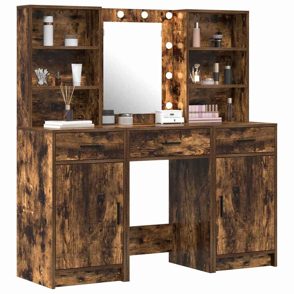 Dressing Table Set with Drawer 3 pcs Smoked Oak Engineered Wood