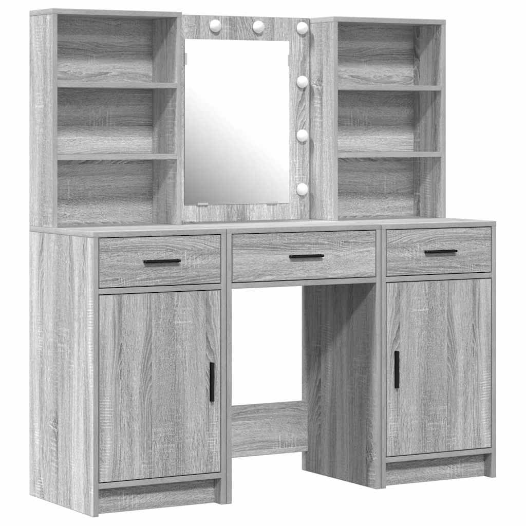Dressing Table Set with Shelf 3 pcs Grey Sonoma Engineered Wood