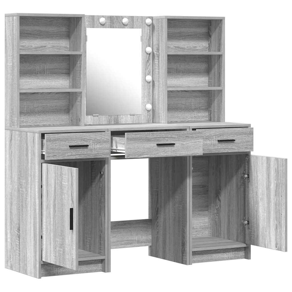 Dressing Table Set with Shelf 3 pcs Grey Sonoma Engineered Wood