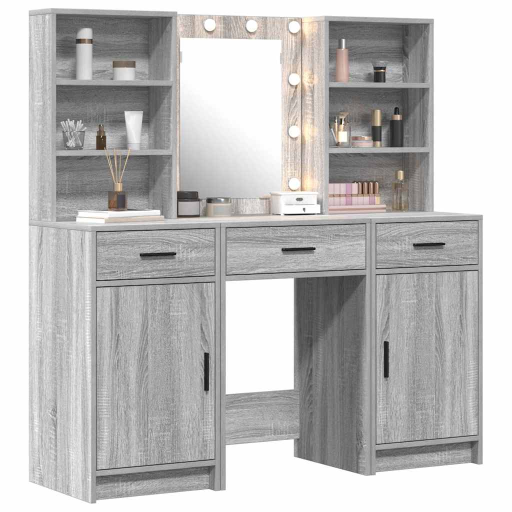 Dressing Table Set with Shelf 3 pcs Grey Sonoma Engineered Wood