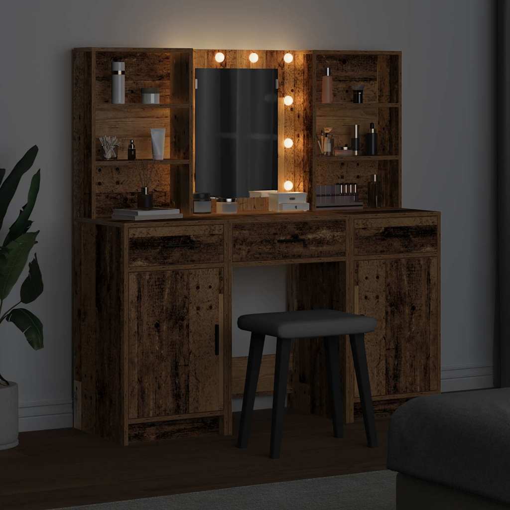 Dressing Table Set with Drawer 3 pcs Old Wood Engineered Wood