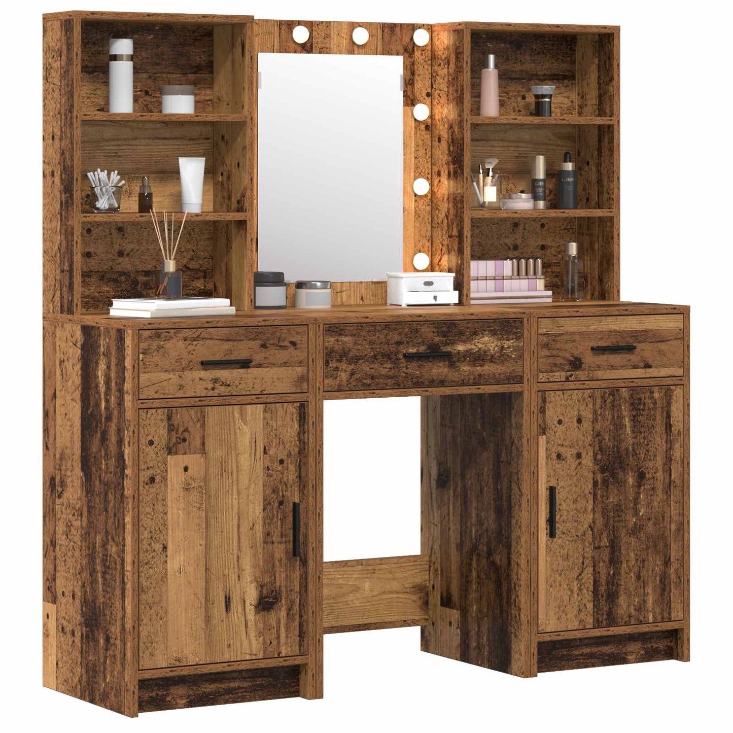 Dressing Table Set with Drawer 3 pcs Old Wood Engineered Wood