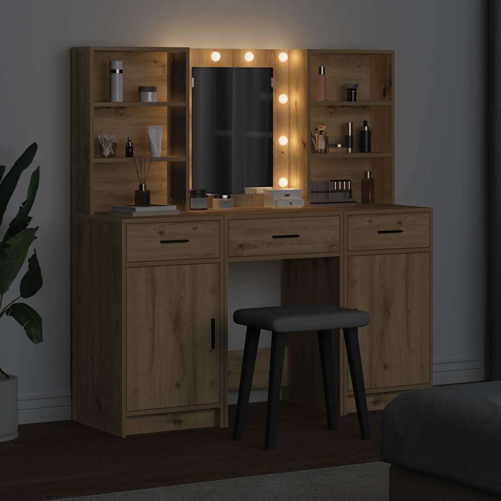 Dressing Table Set with Shelf 3 pcs Artisan Oak Engineered Wood