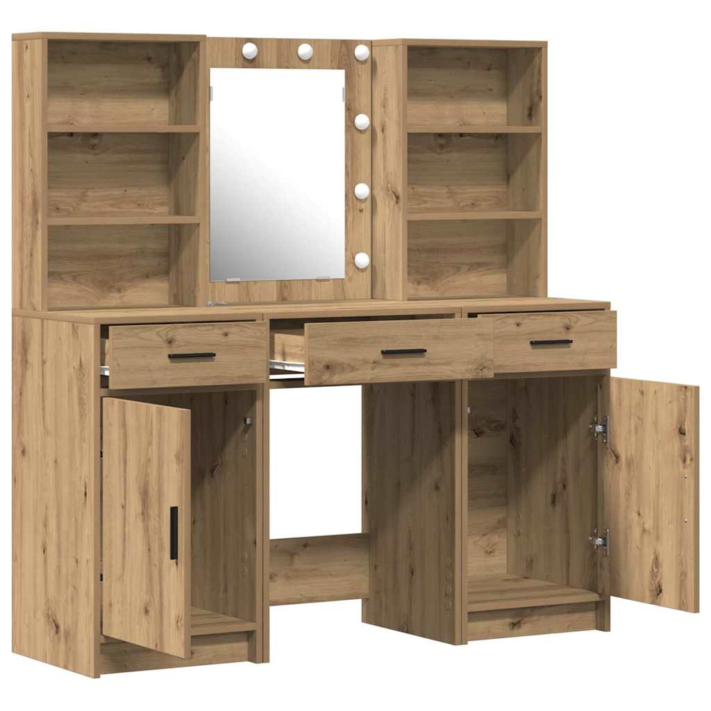 Dressing Table Set with Shelf 3 pcs Artisan Oak Engineered Wood