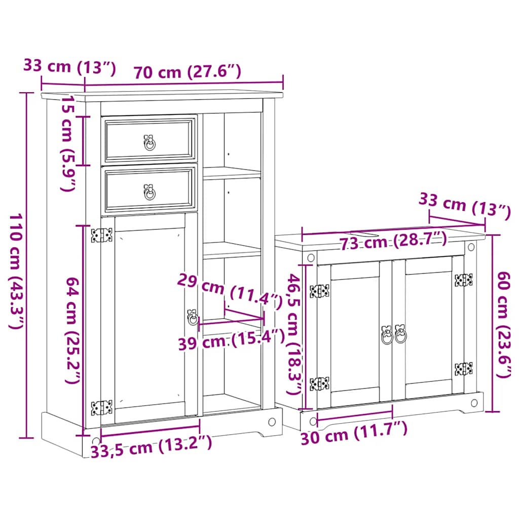 2 Piece Bathroom Furniture Set "Corona" Solid Wood Pine